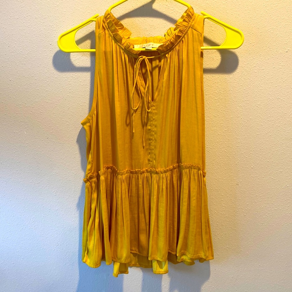 Loft size s darling yellow sleeveless blouse with ruffle detail EUC